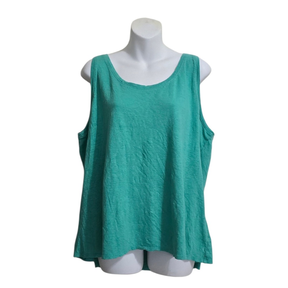 Eileen Fisher Scoop Neck Sleeveless Linen Tank Top In Green Sz XL